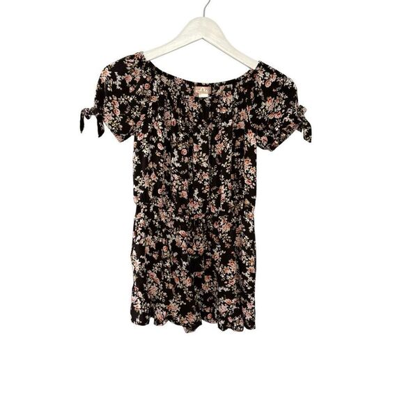 Zoe & Rose by Band of Gypsies girl’s black floral romper - L - Picture 1 of 8